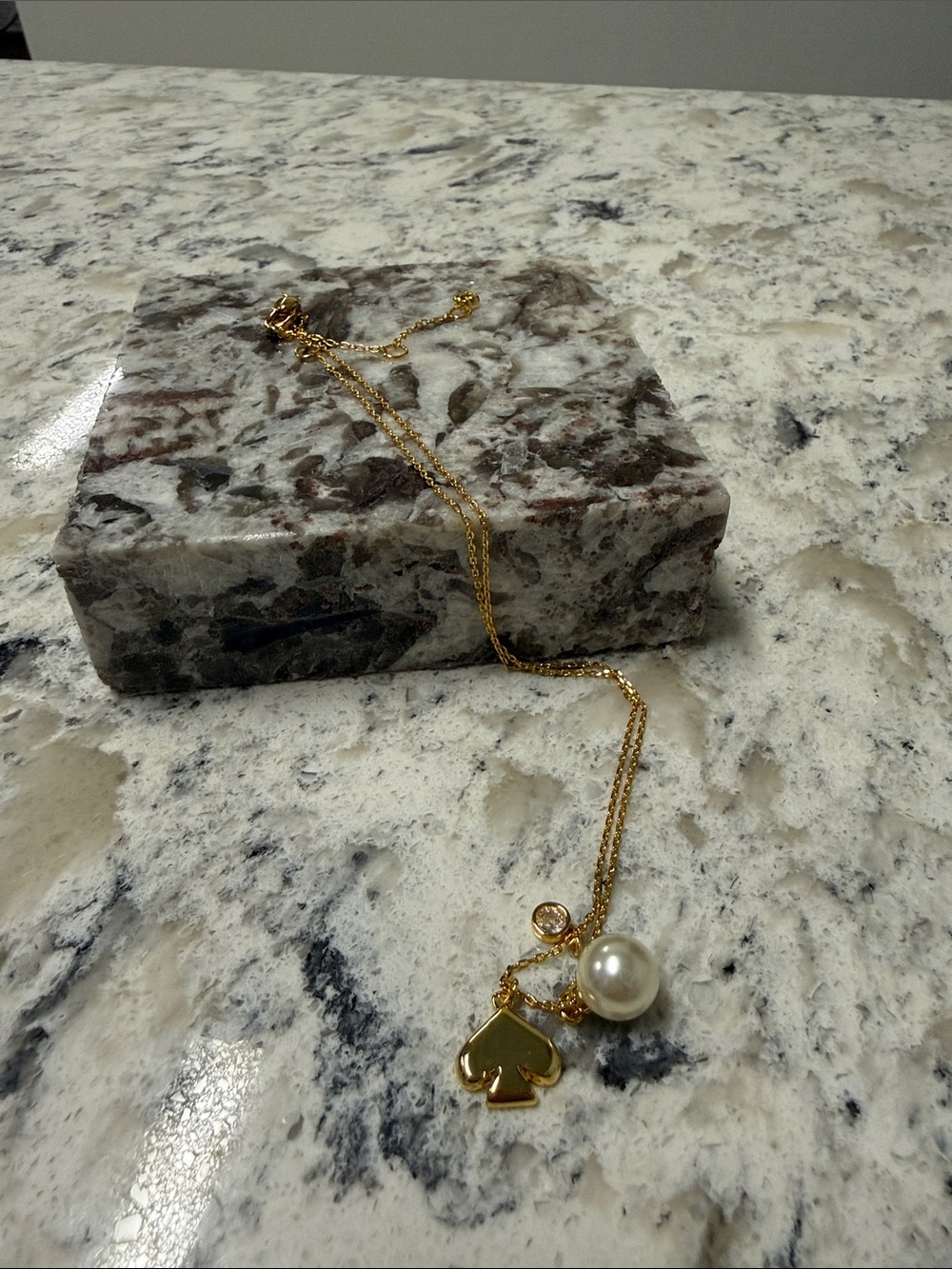 kate spade Gold Pearl Necklace with Spade Charm and Crystal